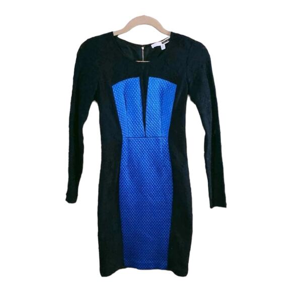 Tracy Reese Long Sleeve Colorblock Mini Sheath Dress Satin & Lace Women's 2 - Picture 1 of 6